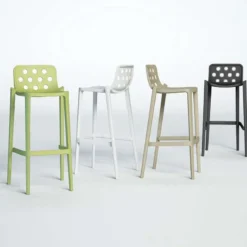 Isidoro Tabouret de bar d'extérieur moderne empilable avec dossier ronds ajourés> Tabouret De Bar (assise +/- 80 Cm)