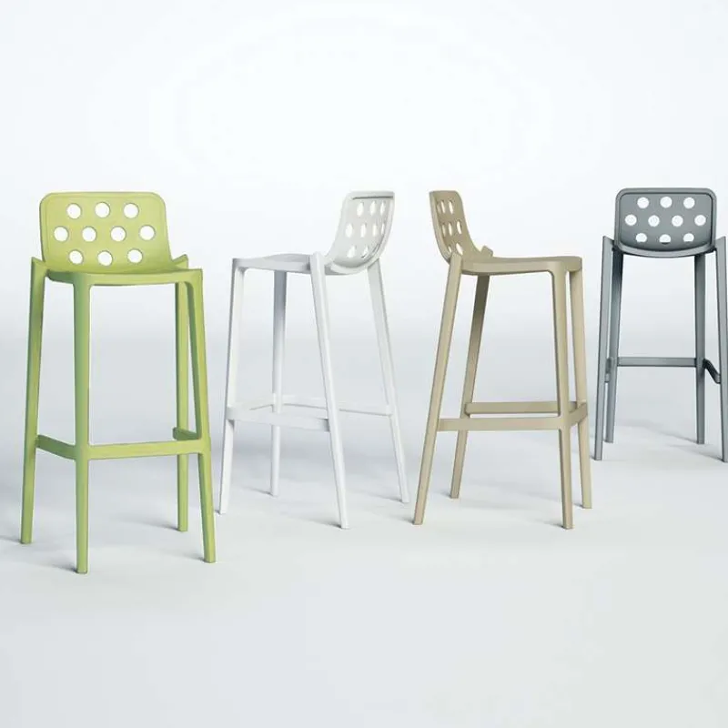 Isidoro Tabouret snack moderne empilable avec dossier ronds ajourés> Tabouret Snack (assise +/- 65 Cm)|Tabouret De Bar (assise +/- 80 Cm)