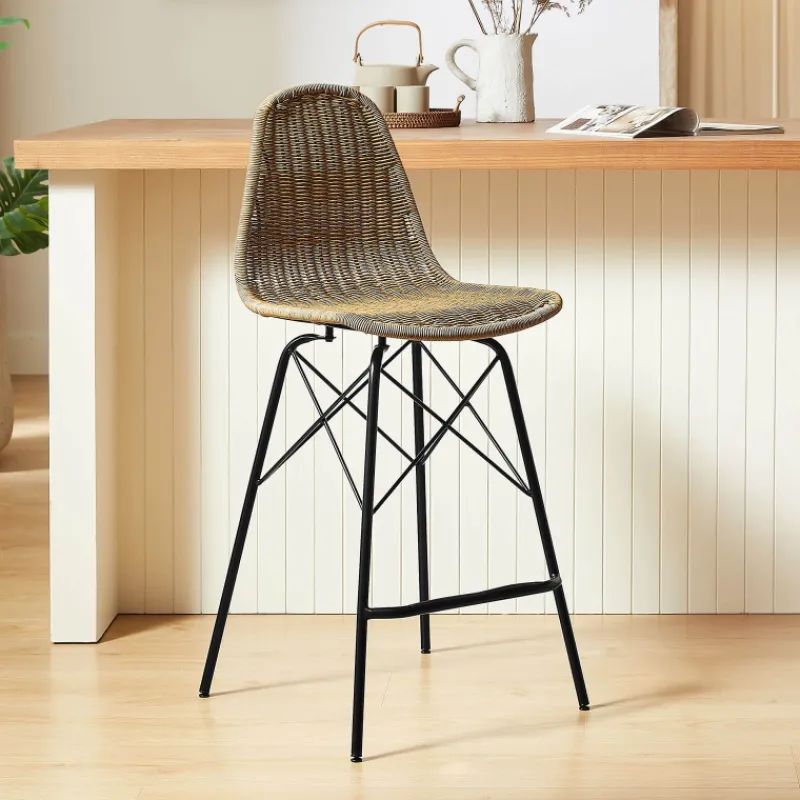 JavaTabouret tressé ethnique avec pieds Eiffel> Tabouret Snack (assise +/- 65 Cm)|Tabouret De Bar (assise +/- 80 Cm)