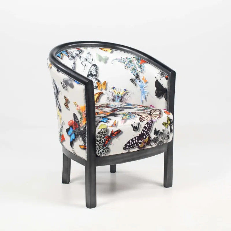Paget Julien Fauteuil tonneau pour salon fabrication française en tissu et bois massif> Fauteuil De Salon