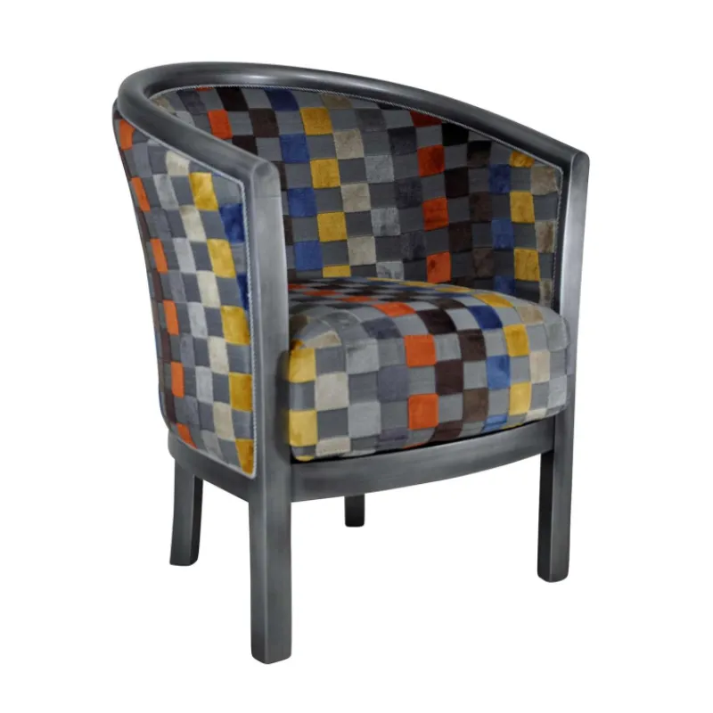 Paget Julien Fauteuil tonneau pour salon fabrication française en tissu et bois massif> Fauteuil De Salon