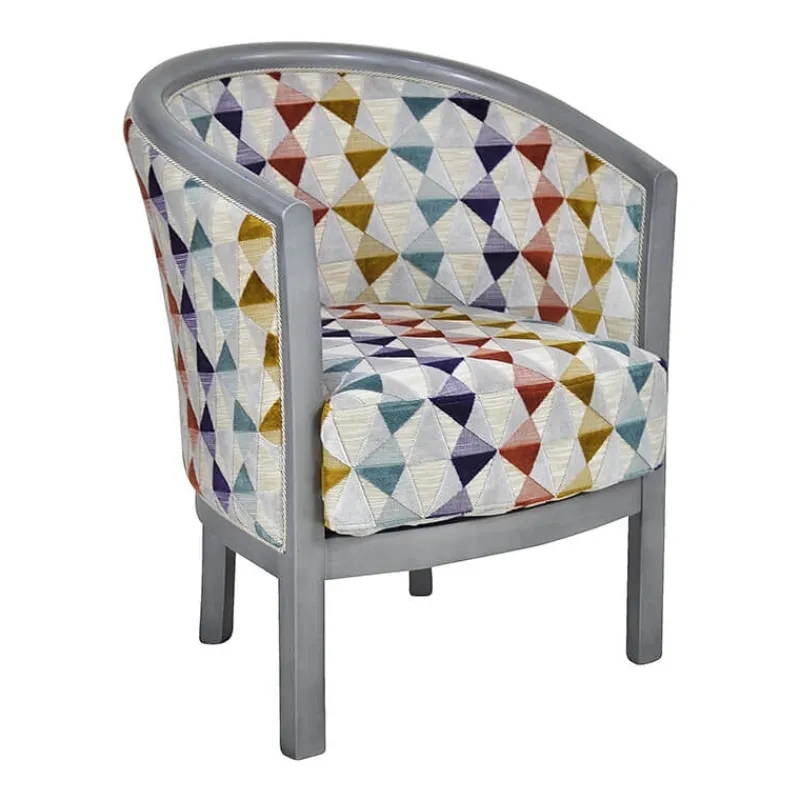 Paget Julien Fauteuil tonneau pour salon fabrication française en tissu et bois massif> Fauteuil De Salon