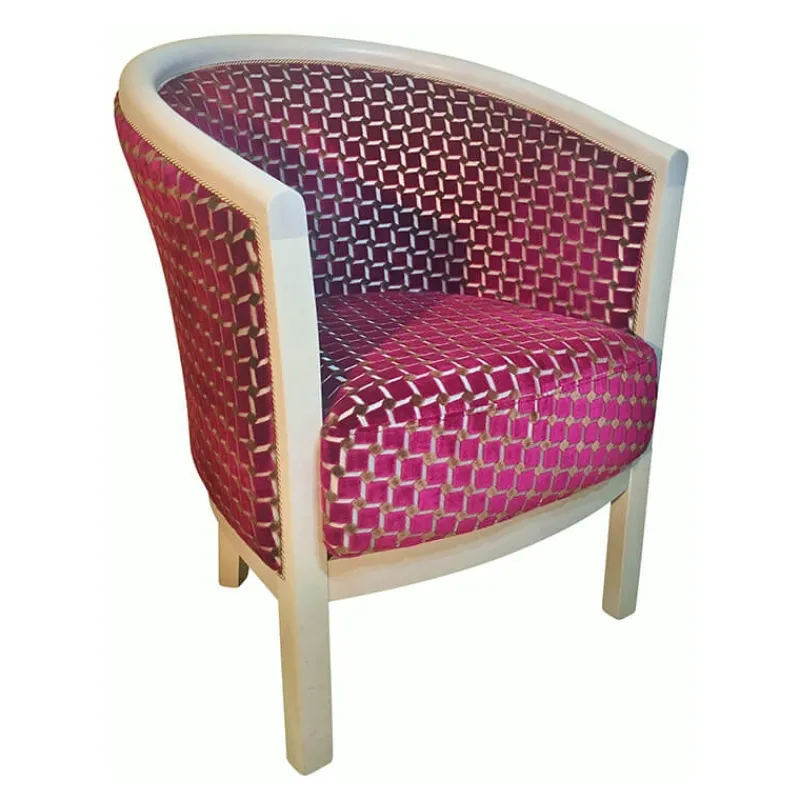 Paget Julien Fauteuil tonneau pour salon fabrication française en tissu et bois massif> Fauteuil De Salon