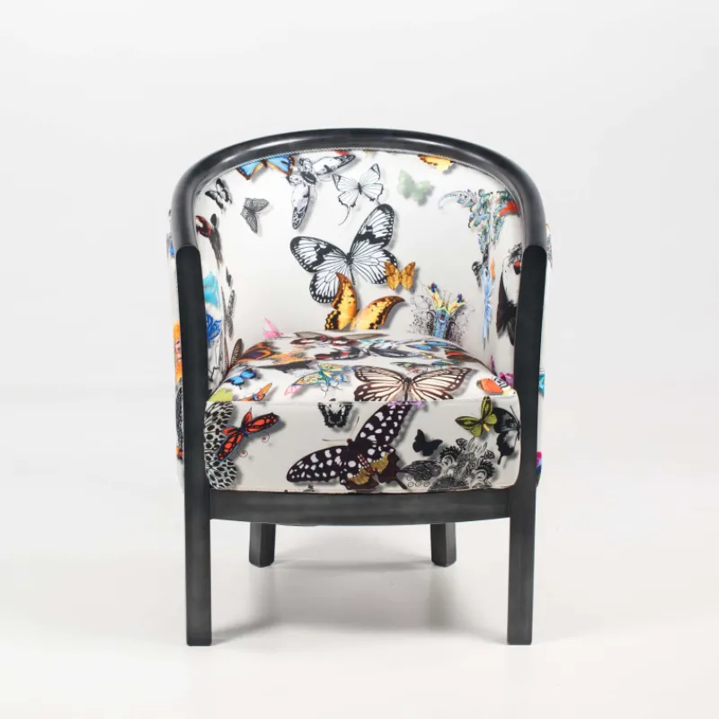 Paget Julien Fauteuil tonneau pour salon fabrication française en tissu et bois massif> Fauteuil De Salon