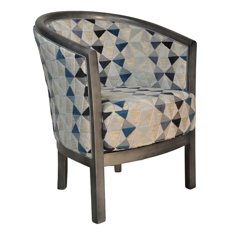 Paget Julien Fauteuil tonneau pour salon fabrication française en tissu et bois massif> Fauteuil De Salon