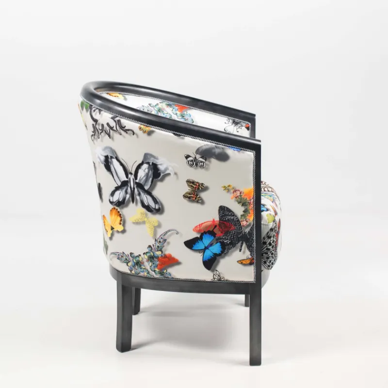 Paget Julien Fauteuil tonneau pour salon fabrication française en tissu et bois massif> Fauteuil De Salon