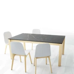 Cancio Lakera Table en Dekton extensible avec pieds en bois massif> Table De Cuisine|Table De Salle à Manger
