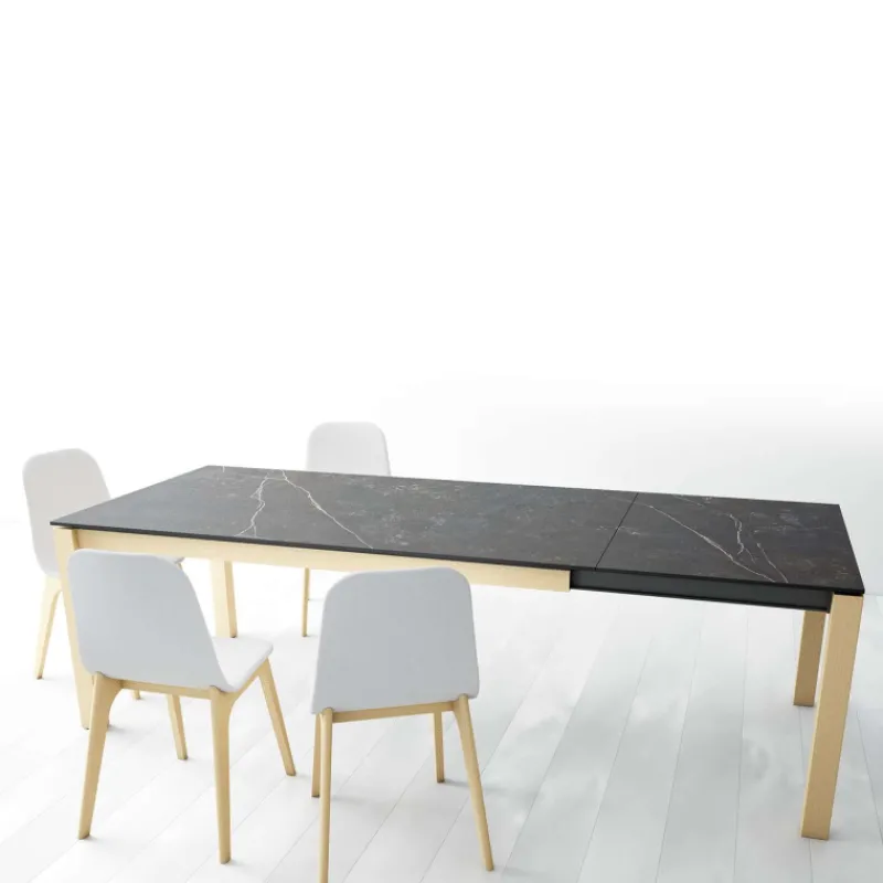 Cancio Lakera Table en Dekton extensible avec pieds en bois massif> Table De Cuisine|Table De Salle à Manger