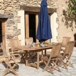 Medicis LandryTable de jardin ovale en teck extensible><noscript><img width=