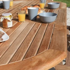 Medicis LandryTable de jardin ovale en teck extensible><noscript><img width=