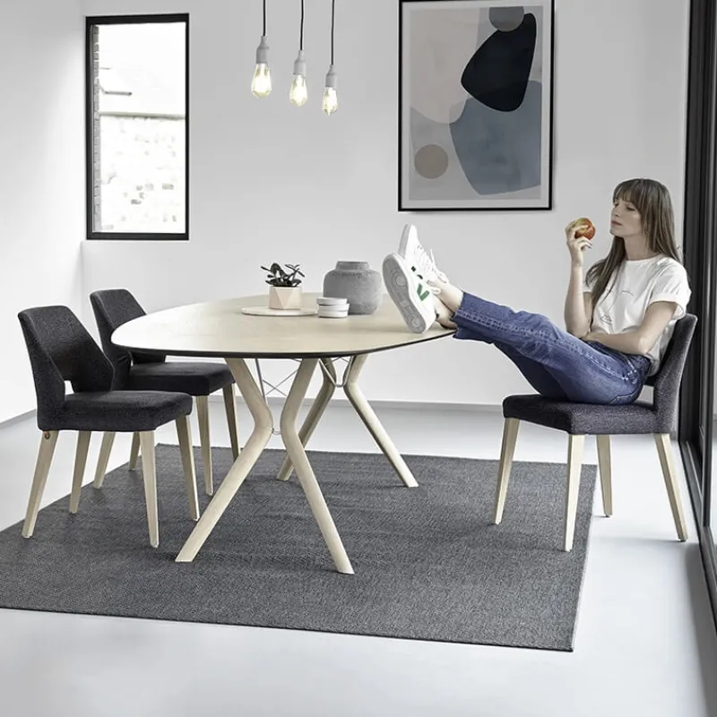 Mobitec Lena ® Chaise ajourée en tissu et pieds bois style moderne> Chaise De Salle à Manger|Chaise Salon