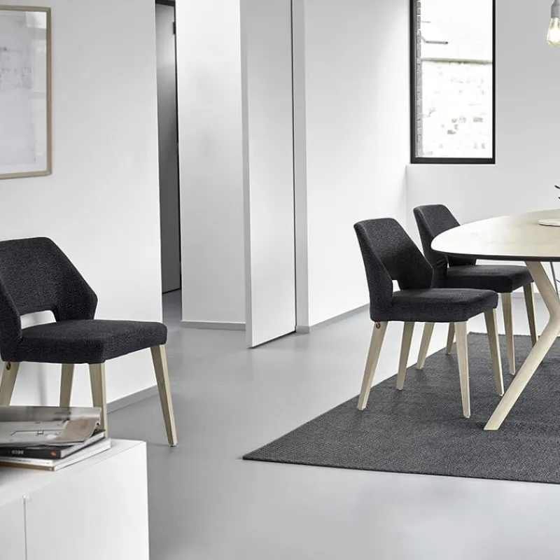 Mobitec Lena ® Chaise ajourée en tissu et pieds bois style moderne> Chaise De Salle à Manger|Chaise Salon