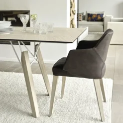 Mobitec Lena ® Fauteuil scandinave bois et tissu avec dossier ajouré><noscript><img width=