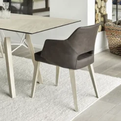 Mobitec Lena ® Fauteuil scandinave bois et tissu avec dossier ajouré><noscript><img width=