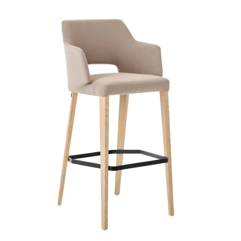 Mobitec Lena ® Tabouret de bar en tissu avec accoudoirs et pieds en bois> Tabouret De Bar (assise +/- 80 Cm)