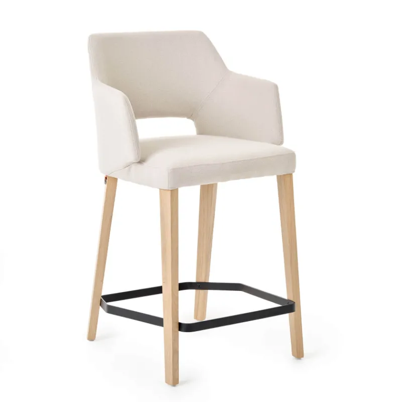 Mobitec Lena ® Tabouret snack en tissu avec accoudoirs et pieds en bois> Tabouret Snack (assise +/- 65 Cm)|Tabouret De Bar (assise +/- 80 Cm)