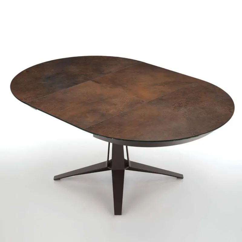 Midj Link ® Table design ronde extensible en céramique pied central en métal> Table De Salle à Manger
