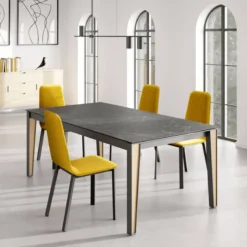 Cancio London Table en Dekton extensible avec pieds en métal et bois> Table De Salle à Manger