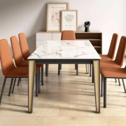 Cancio London Table en Dekton extensible avec pieds en métal et bois><noscript><img width=