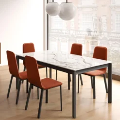 Cancio Lotus Table contemporaine en Dekton avec pieds en métal><noscript><img width=