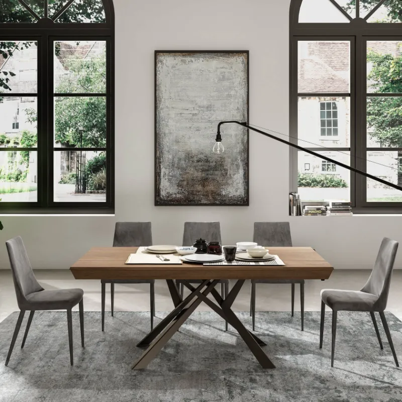 Ozzio Lungo largo Table design italienne extensible avec pied mikado> Table De Salle à Manger