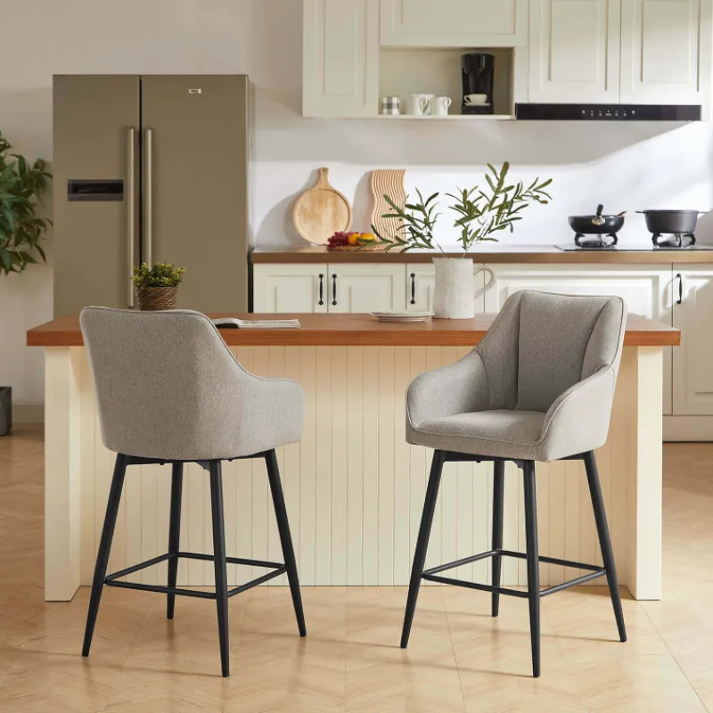 MartinTabouret snack pivotant avec accoudoirs en tissu recyclé et pieds en métal> Tabouret Snack (assise +/- 65 Cm)|Tabouret De Bar (assise +/- 80 Cm)