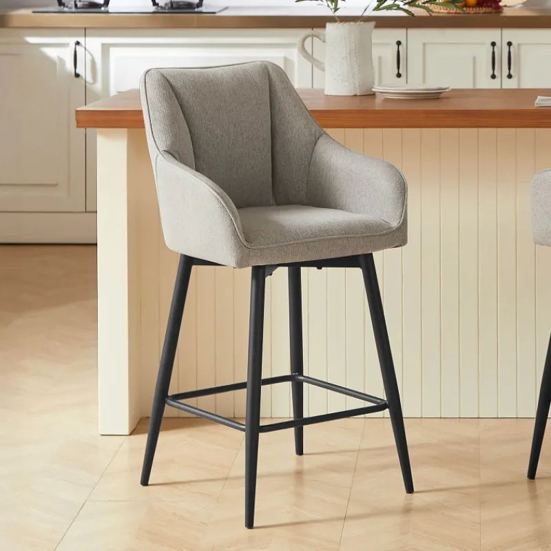 MartinTabouret snack pivotant avec accoudoirs en tissu recyclé et pieds en métal> Tabouret Snack (assise +/- 65 Cm)|Tabouret De Bar (assise +/- 80 Cm)