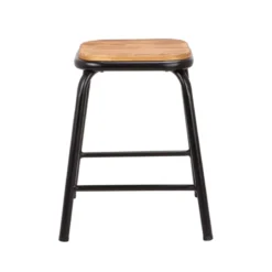 MatisTabouret bas industriel en métal assise bois><noscript><img width=
