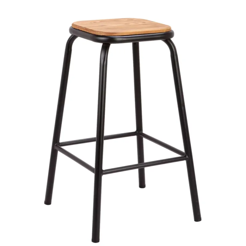 MaxTabouret snack industriel sans dossier en métal assise bois> Tabouret Snack (assise +/- 65 Cm)|Tabouret De Bar (assise +/- 80 Cm)