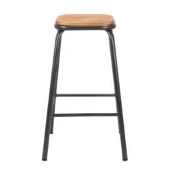 MaxTabouret snack industriel sans dossier en métal assise bois><noscript><img width=
