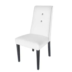 Lujosa Mila Chaise en tissu rembourrée avec boutons sur le dossier pieds bois><noscript><img width=