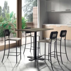 Perfecta Miro Tabouret snack de cuisine en simili rembourré avec dossier strié en métal><noscript><img width=