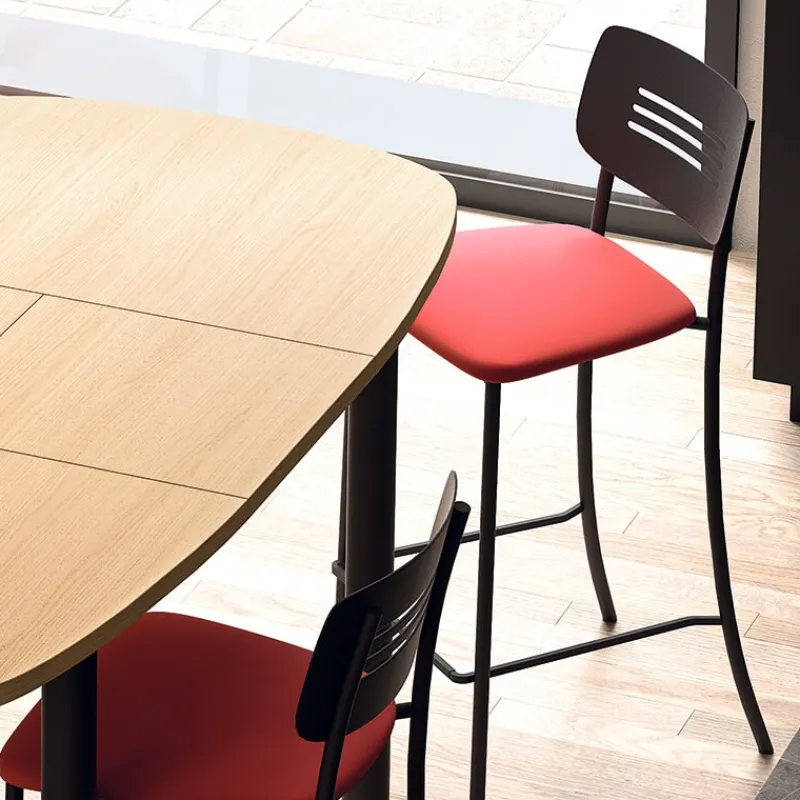 Perfecta Miro Tabouret snack de cuisine en simili rembourré avec dossier strié en métal> Tabouret Snack (assise +/- 65 Cm)|Tabouret De Bar (assise +/- 80 Cm)