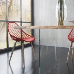 Special wood Nemesi 13.05 Table design rectangulaire en bois avec pieds en verre><noscript><img width=