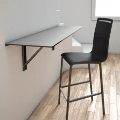 Cancio Nera Tabouret snack en métal et bois hauteur 65 cm><noscript><img width=
