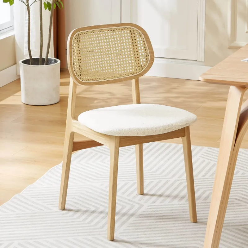 NinaChaise en bois avec dossier en cannage et assise tissu> Chaise De Salle à Manger|Chaise Salon