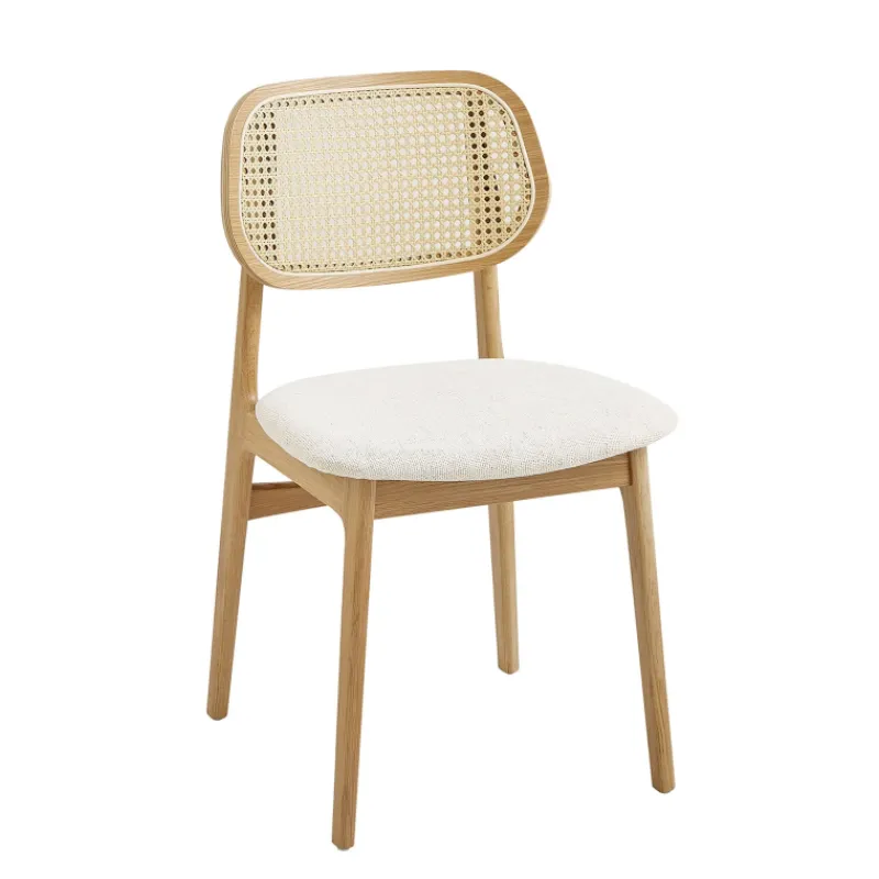 NinaChaise en bois avec dossier en cannage et assise tissu> Chaise De Salle à Manger|Chaise Salon