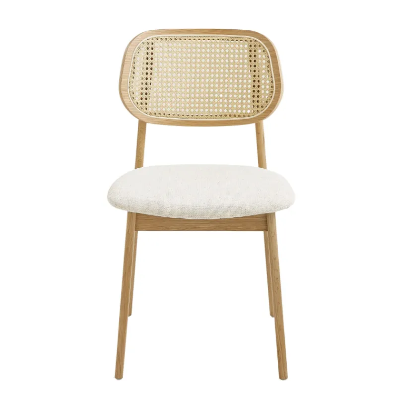 NinaChaise en bois avec dossier en cannage et assise tissu> Chaise De Salle à Manger|Chaise Salon