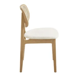 NinaChaise en bois avec dossier en cannage et assise tissu><noscript><img width=