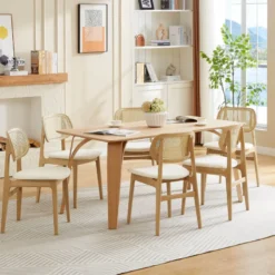 NinaChaise en bois avec dossier en cannage et assise tissu><noscript><img width=