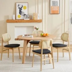 NinaChaise en bois avec dossier en cannage et assise tissu><noscript><img width=