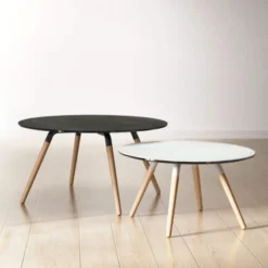 Cancio Nuba mini Table basse ronde en céramique avec pieds en bois> Table De Salon