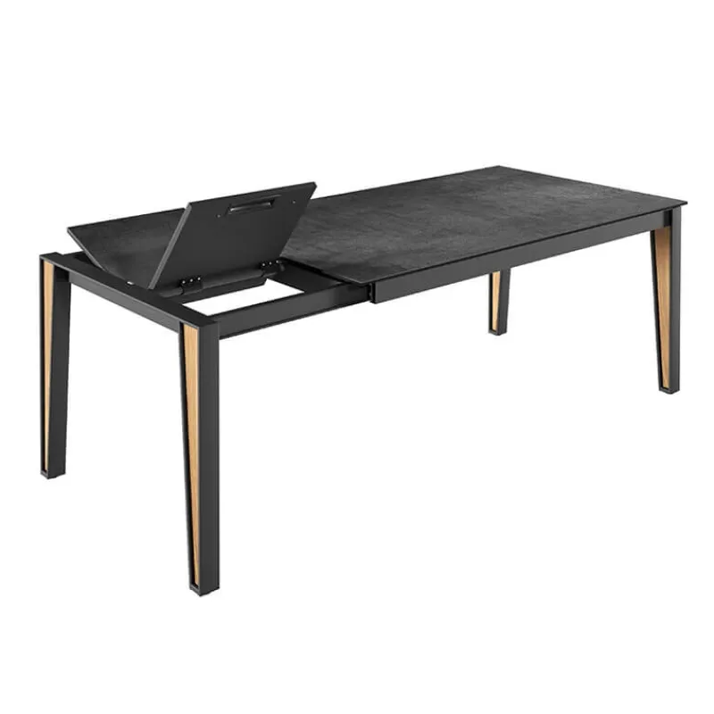 Cancio Okaso Table moderne extensible en céramique avec pieds bois et métal> Table De Salle à Manger