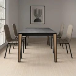 Cancio Okaso Table moderne extensible en céramique avec pieds bois et métal> Table De Salle à Manger
