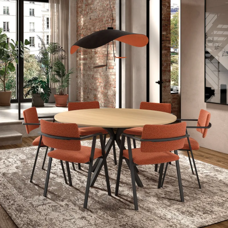 Perfecta Onyx Table ronde en mélaminé avec pied central design en métal> Table De Salle à Manger