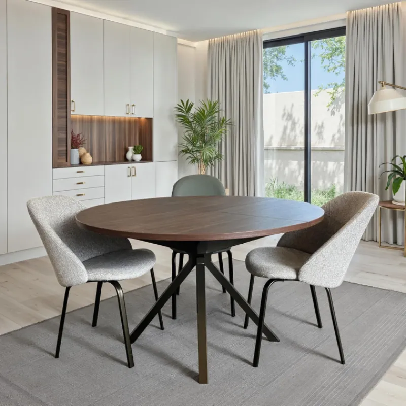 Perfecta Onyx Table ronde moderne extensible en stratifié avec pied central design> Table De Salle à Manger
