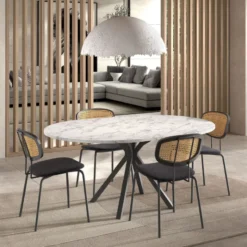 Perfecta Onyx Table ronde moderne extensible en stratifié avec pied central design><noscript><img width=