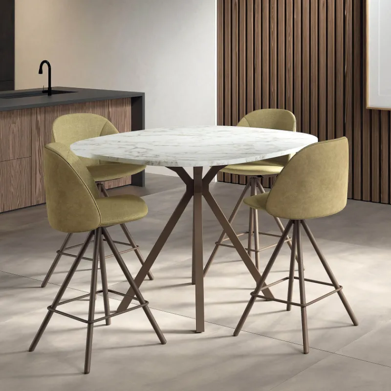 Perfecta Onyx Table snack carrée avec bords arrondis en stratifié et pieds en métal> Table De Cuisine|Table De Salle à Manger
