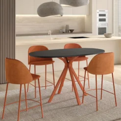 Perfecta Onyx Table snack ovale en stratifié avec pieds en métal> Table De Cuisine|Table De Salle à Manger