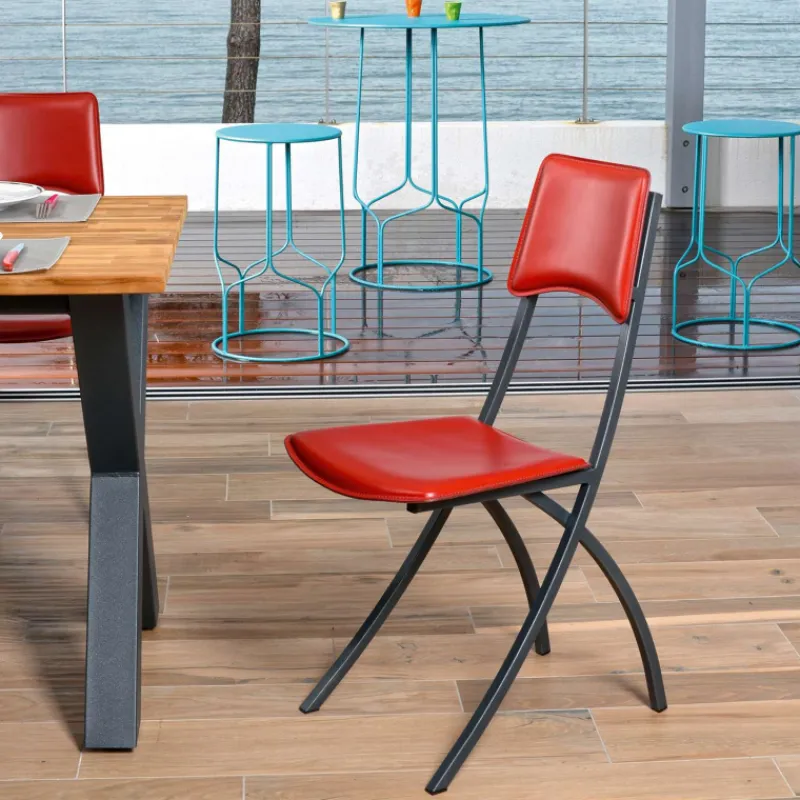 Carrier Ophélie ® Chaise de fabrication française en croûte de cuir et métal> Chaise De Cuisine